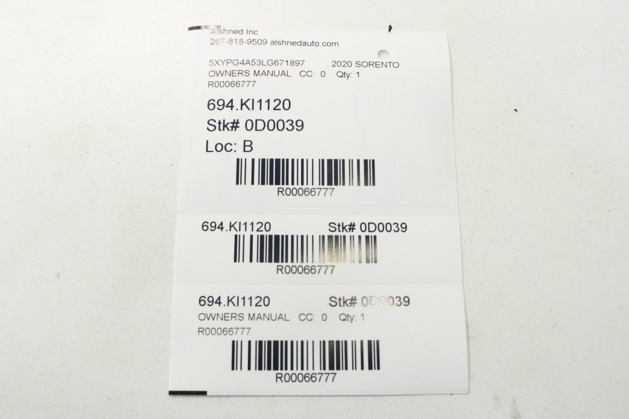 2020 Kia Sorento Owners Manual Set with Case R66777 - Alshned Auto Parts