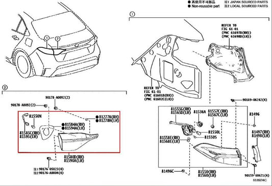 2020-24 Toyota Corolla LE Rear Right Passenger Side Tail Light Lamp 81580-02B60 - Alshned Auto Parts