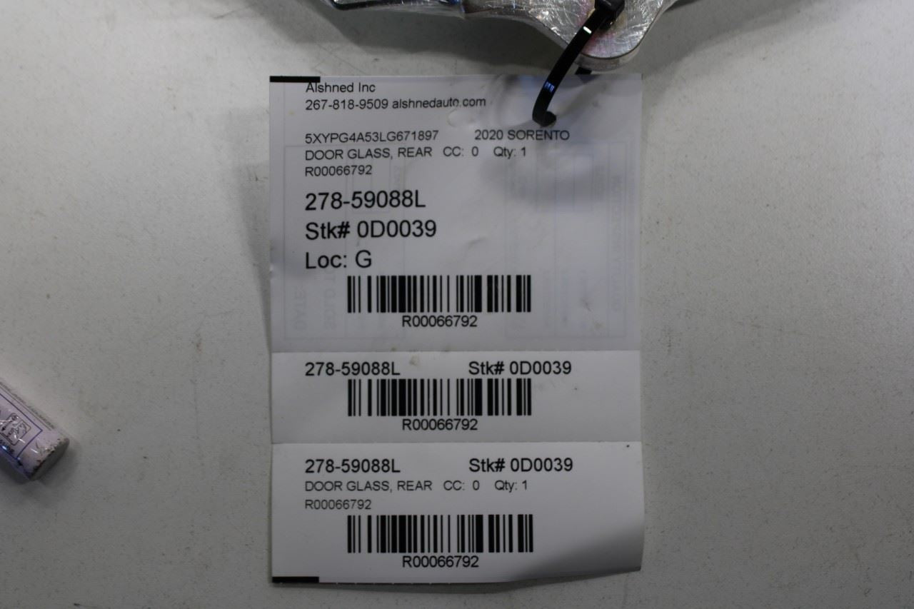 2016-2020 Kia Sorento LX Rear Left Driver Side Door Window Glass 83411-C5010 OEM - Alshned Auto Parts