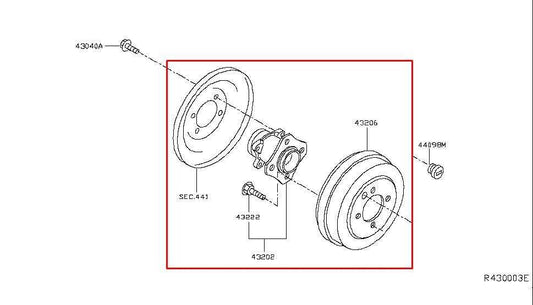 2013-2019 Nissan Sentra SV Rear Left Side Wheel Hub and Brake Drum 43206-3SG0C - Alshned Auto Parts