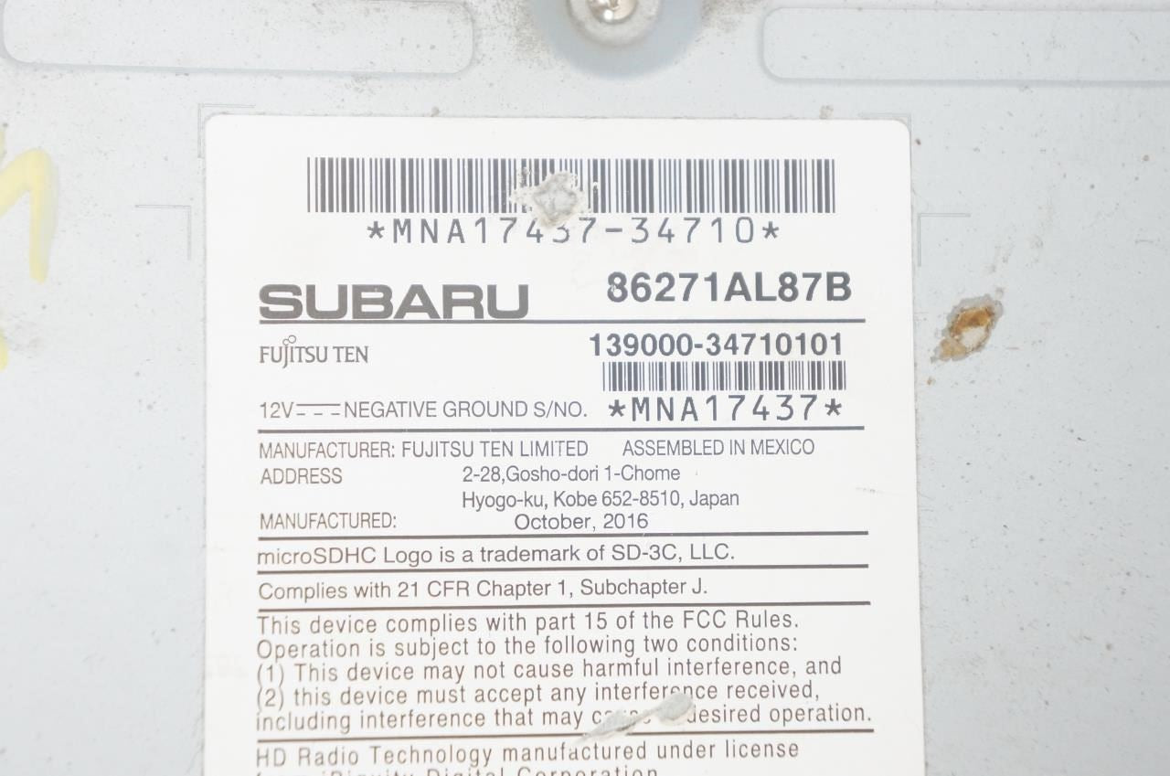 2017 Subaru Legacy Fujitsu Navi Radio Faceplate Control w/ Receiver and Display - Alshned Auto Parts