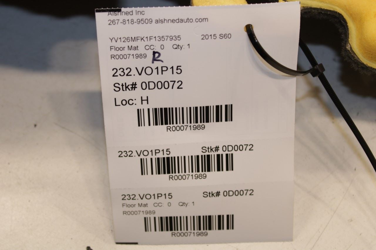 2015-16 Volvo S60 T5 Premier Front RH Side Floor Interior Covering Carpet *ReaD* - Alshned Auto Parts