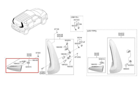 2020-2022 KIA Soul LX Rear Left Driver Side Inner Tail Light Lamp 92403-K0000 - Alshned Auto Parts