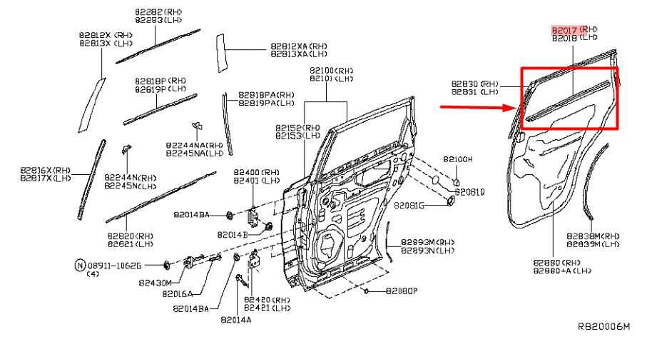 2019-20 Infiniti QX60 RR RH Door Window Inner Weatherstrip Seal 82834-3JA2C OEM - Alshned Auto Parts