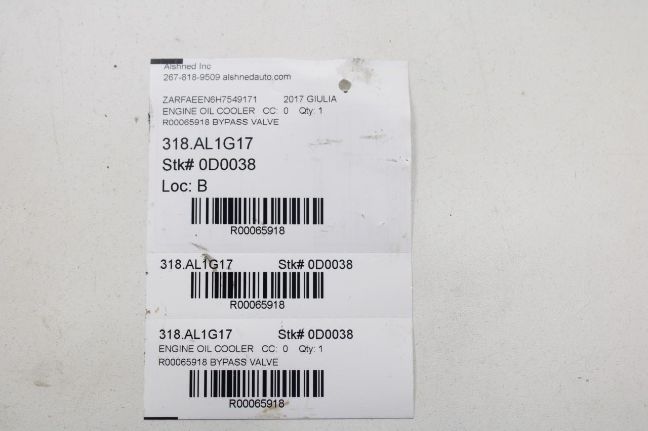 2017-2022 Alfa Romeo Giulia Ti 2.0L AWD Engine Oil Cooler Bypass Valve w/ Line - Alshned Auto Parts