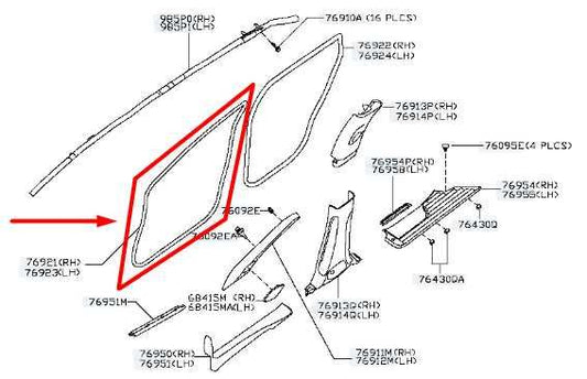 2016-20 Nissan Pathfinder Front Right Door Weatherstrip On Body 76921-3KA1A OEM - Alshned Auto Parts