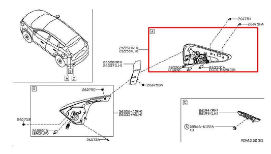 15-19 Nissan Murano S 3.6L Rear Passenger Right Side Tail Light Lamp 26550-5AA0B - Alshned Auto Parts