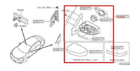 2015-2019 Nissan Sentra SV Driver Left Side Rear View Mirror 96302-3YU1F OEM - Alshned Auto Parts