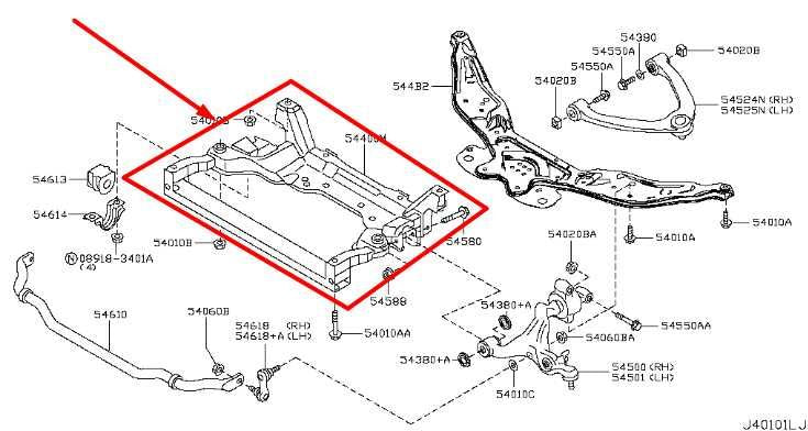 2014-17 Infiniti QX50 AWD Front Suspension Crossmember Subframe 54401-1BY0A OEM - Alshned Auto Parts