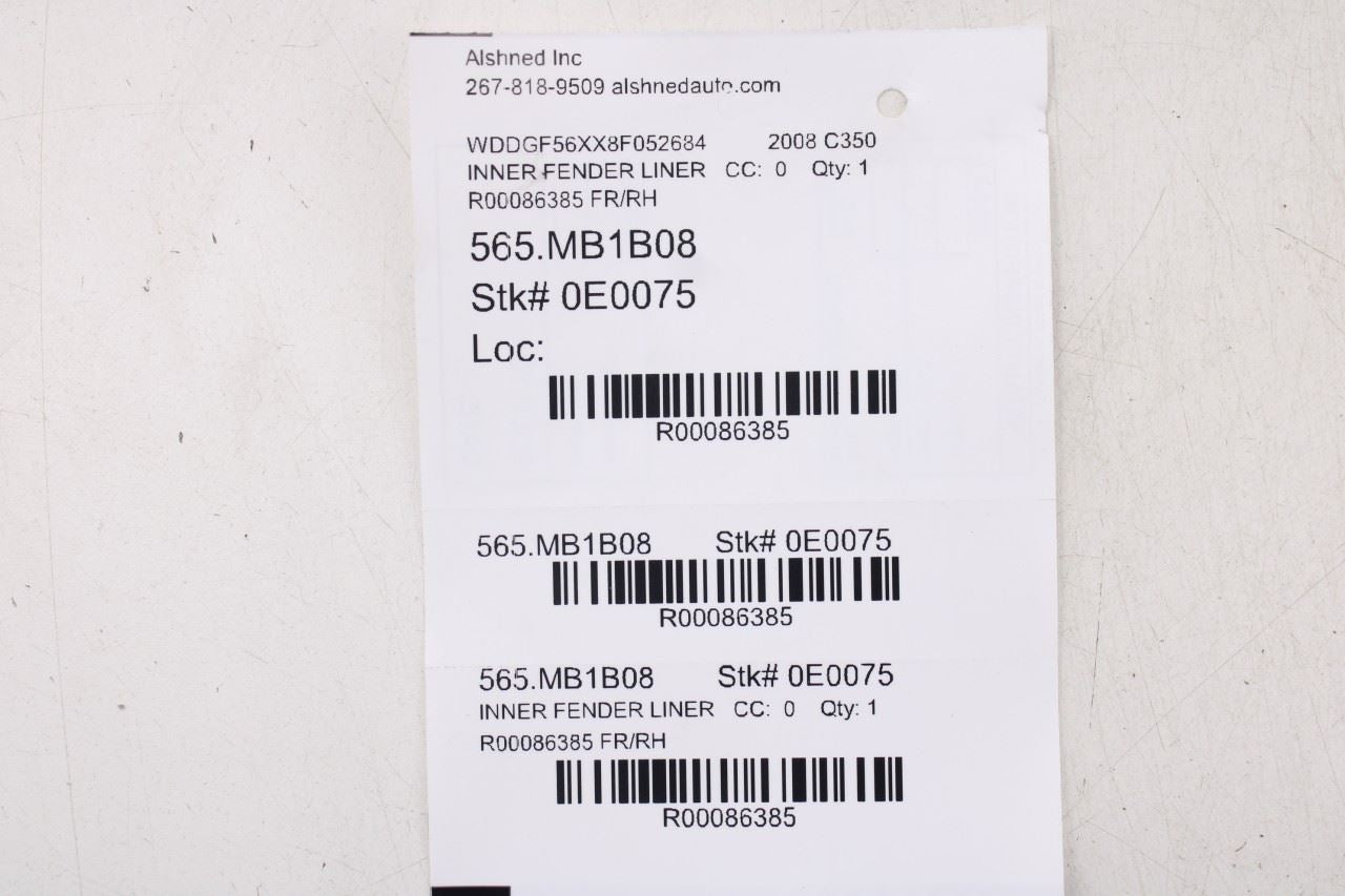 2008-15 Mercedes-Benz C350 Sport Front Right Side Wheelhouse Liner Splash Shield - Alshned Auto Parts