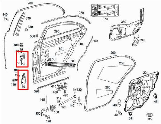 2007-11 Mercedes-Benz S550 Rear RH Door Hinge Upper and Lower Pair 221-730-10-37 - Alshned Auto Parts