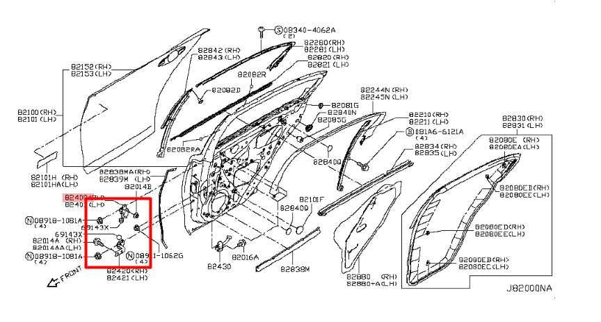 14-23 Infiniti Q50 Luxe Rear RH and LH Door Hinge Upper and Lower Set 824004GA0A - Alshned Auto Parts