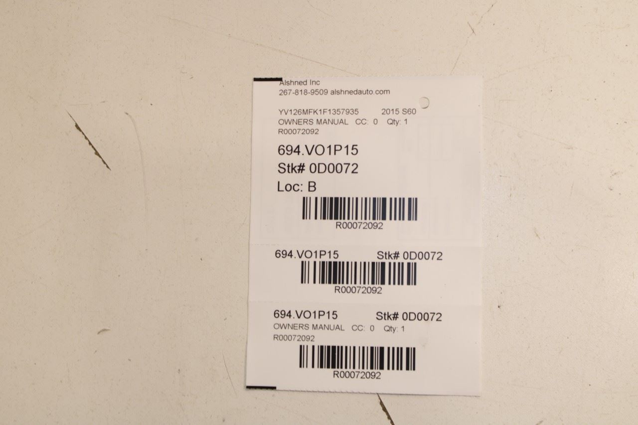2015 Volvo S60 Owners Manual Set with Case R72092 - Alshned Auto Parts