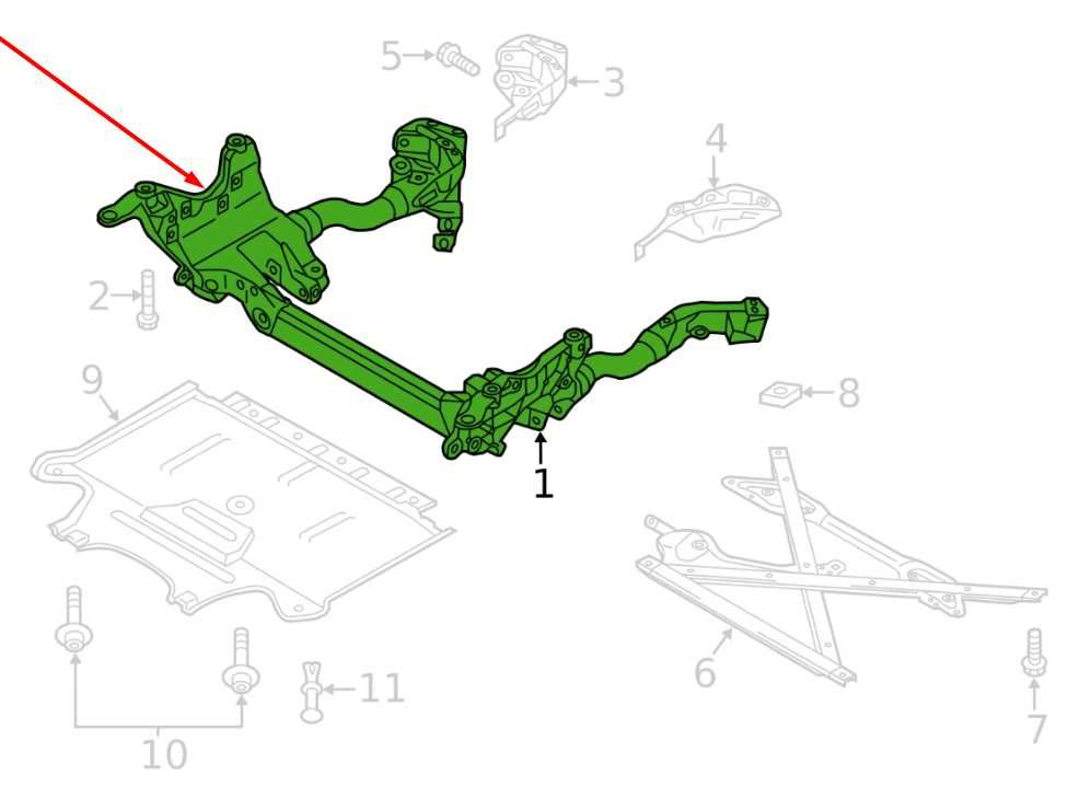 2013-17 Audi Q5 Premium AWD Front Suspension Crossmember Subframe 8R0399315J OEM - Alshned Auto Parts