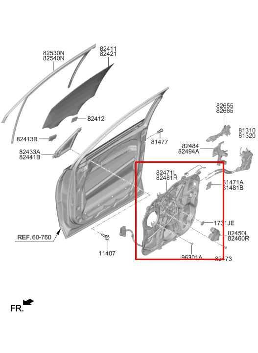 19-20 Hyundai Santa Fe SEL Front Right Door Window Regulator w Carrier and Motor - Alshned Auto Parts