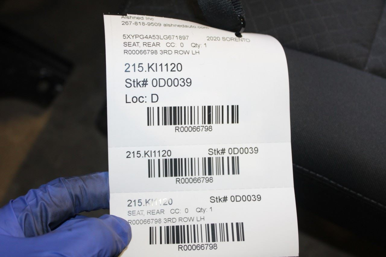 2015-2020 Kia Sorento LX 3.3L Rear Driver Left Side 3rd Row Seat Complete Cloth - Alshned Auto Parts