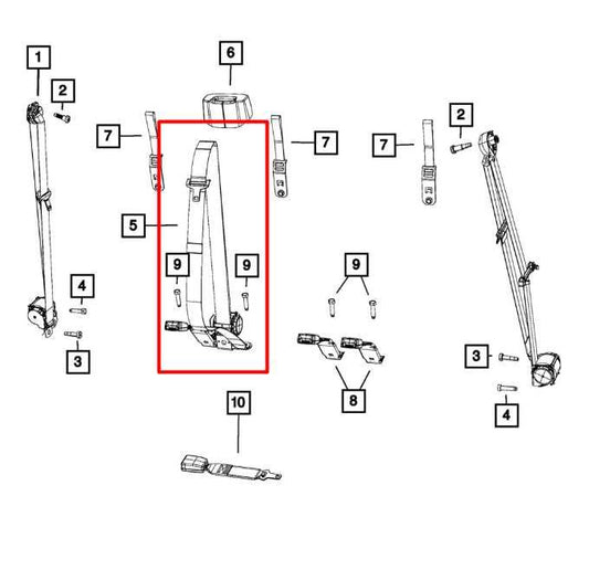 2019 Ram 1500 Classic Crew Cab Rear Center 2nd Row Seat Belt Retractor w/ Buckle - Alshned Auto Parts