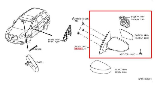 2016-18 Nissan Pathfinder 3.5L Driver Left Side Rear View Mirror 96302-9PF9B OEM - Alshned Auto Parts