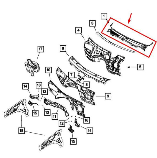 11-15 Jeep Grand Cherokee FR Windshield Cowl Vent Grill Panel 55079197AH *ReaD* - Alshned Auto Parts