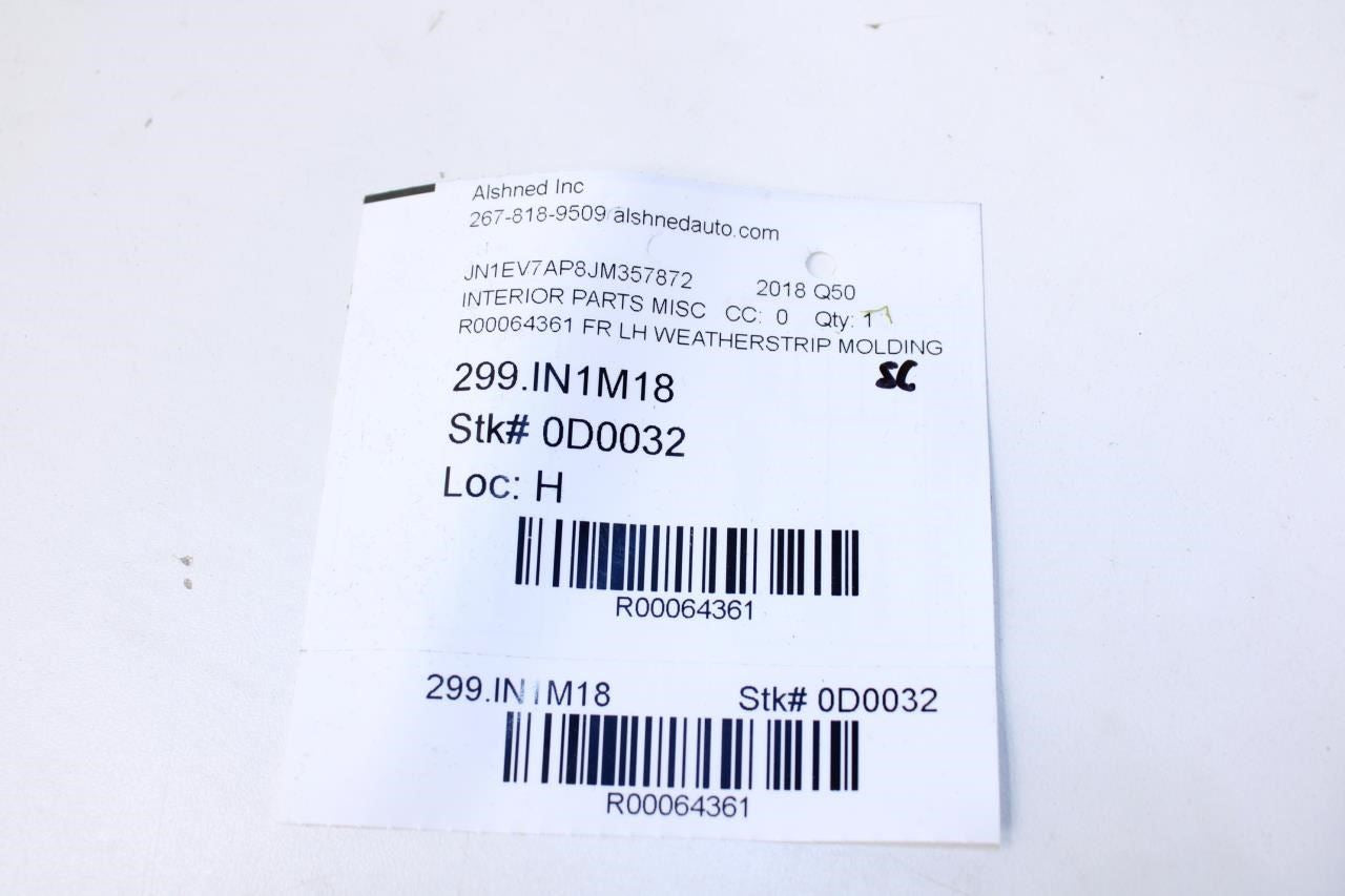 14-23 Infiniti Q50 Luxe RWD Front LH Door Belt Inner Outer Molding Weatherstrip - Alshned Auto Parts