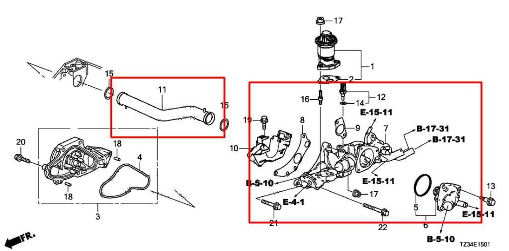 2015-20 Acura TLX Tech 3.5L Engine Coolant Water Thermostat Housing w/ Hose Tube1