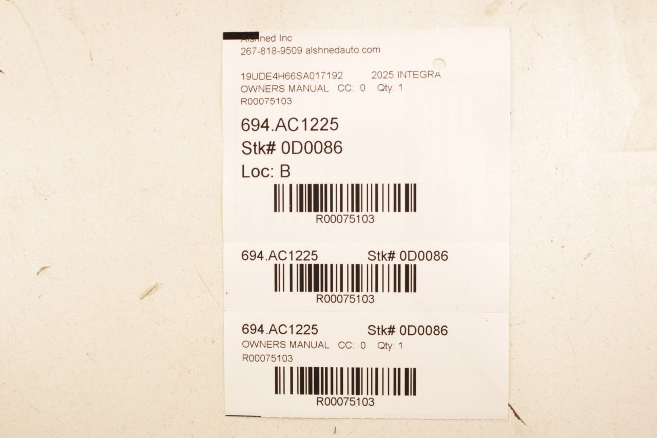 2025 Acura Integra A-Spec Owners Manual Set with Case R75103 - Alshned Auto Parts