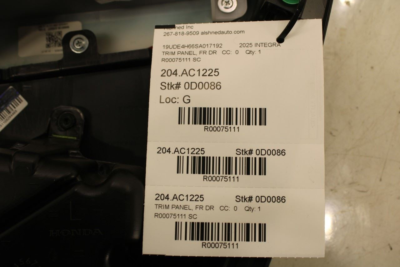 2023-2025 Acura Integra A-Spec Front Left Driver Door Trim Panel 835503S5A000SA - Alshned Auto Parts