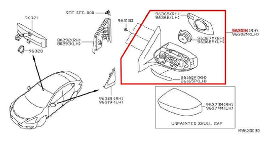 13-16 Nissan Sentra SV 1.8L Passenger Right Side Rear View Mirror 963013SG0B OEM - Alshned Auto Parts