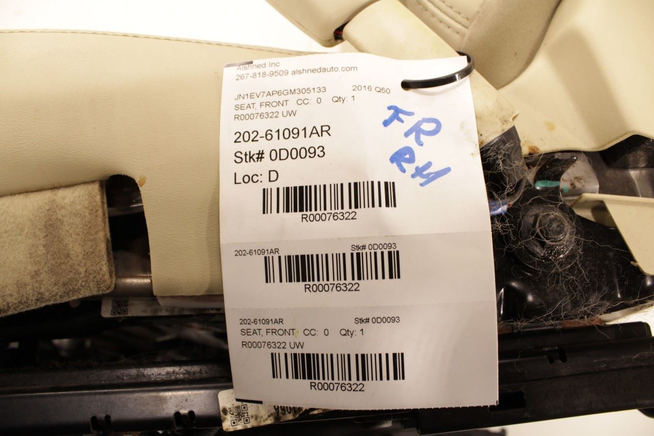 14-17 Infiniti Q50 Premium Front Passenger RH Side Seat Complete 87310-4HA7B OEM - Alshned Auto Parts