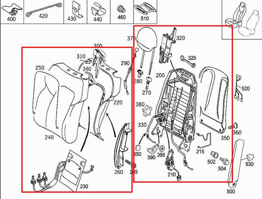 06-09 Mercedes-Benz CLK 350 Front Right Seat Backrest Upper Cushion w/ Headrest - Alshned Auto Parts