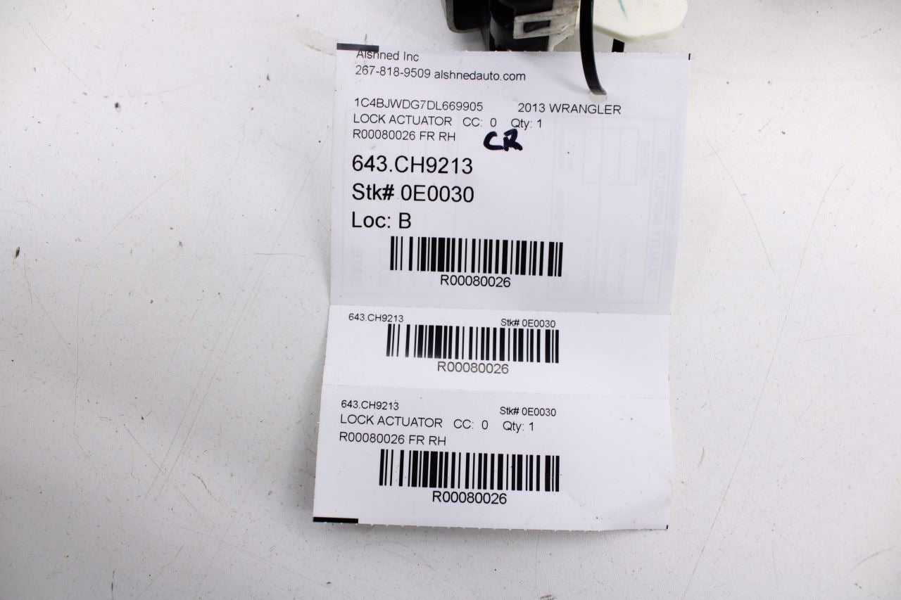 07-17 Jeep Wrangler Unlimited Sport Front Right Door Lock Latch Actuator *ReaD* - Alshned Auto Parts