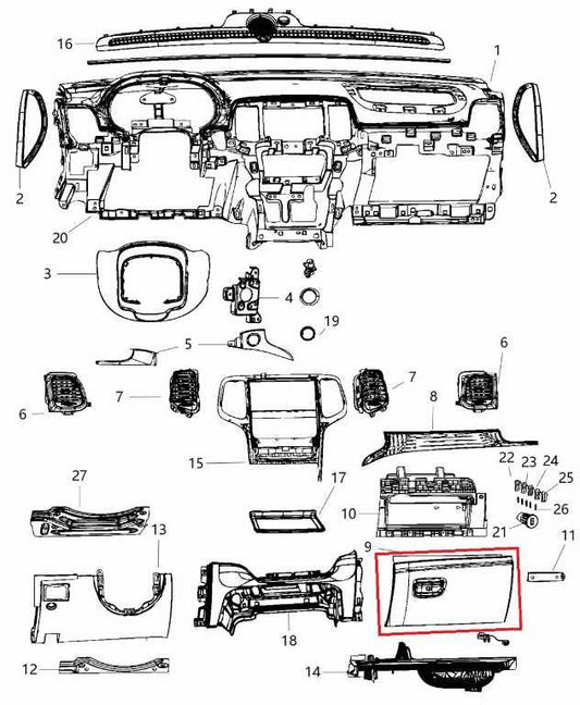 11-26 Dodge Durango SXT Dash Lower Glove Box Door Storage Compartment 1UK71DX9AC - Alshned Auto Parts