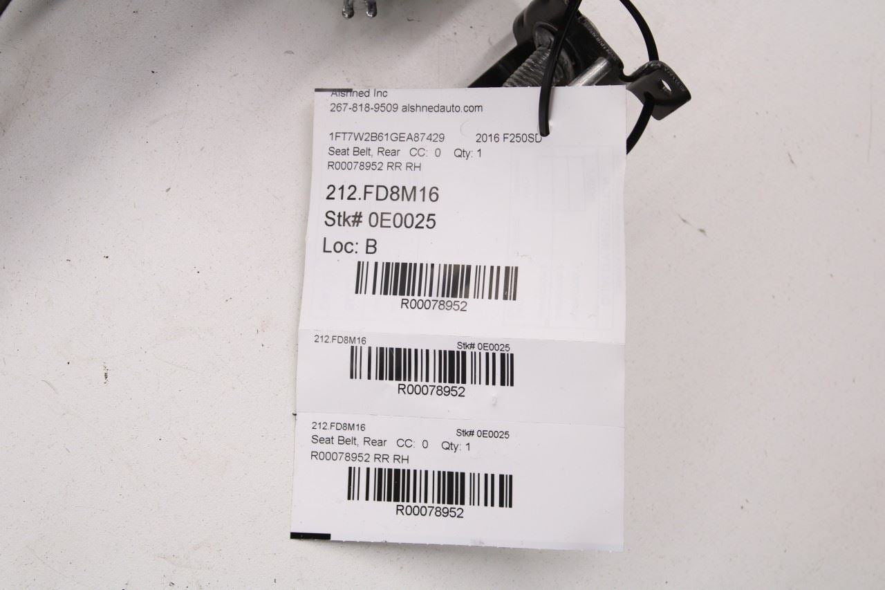 11-16 Ford F250 Lariat Crew Cab 6.2L Rear Right Side 2nd Row Seat Belt Retractor - Alshned Auto Parts
