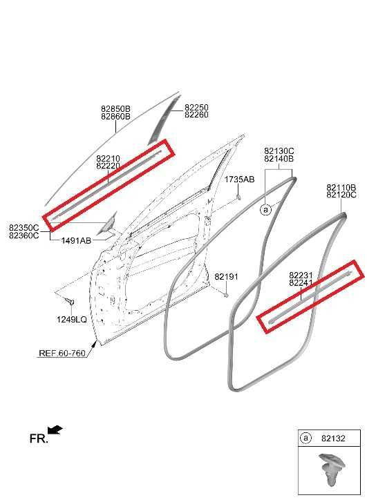 20-26 Hyundai Palisade Limited AWD Front Left Door Molding Belt Weatherstrip Set1