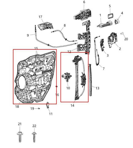 19-25 RAM 1500 Crew Cab Rear Left Side Door Window Regulator w Carrier and Motor - Alshned Auto Parts