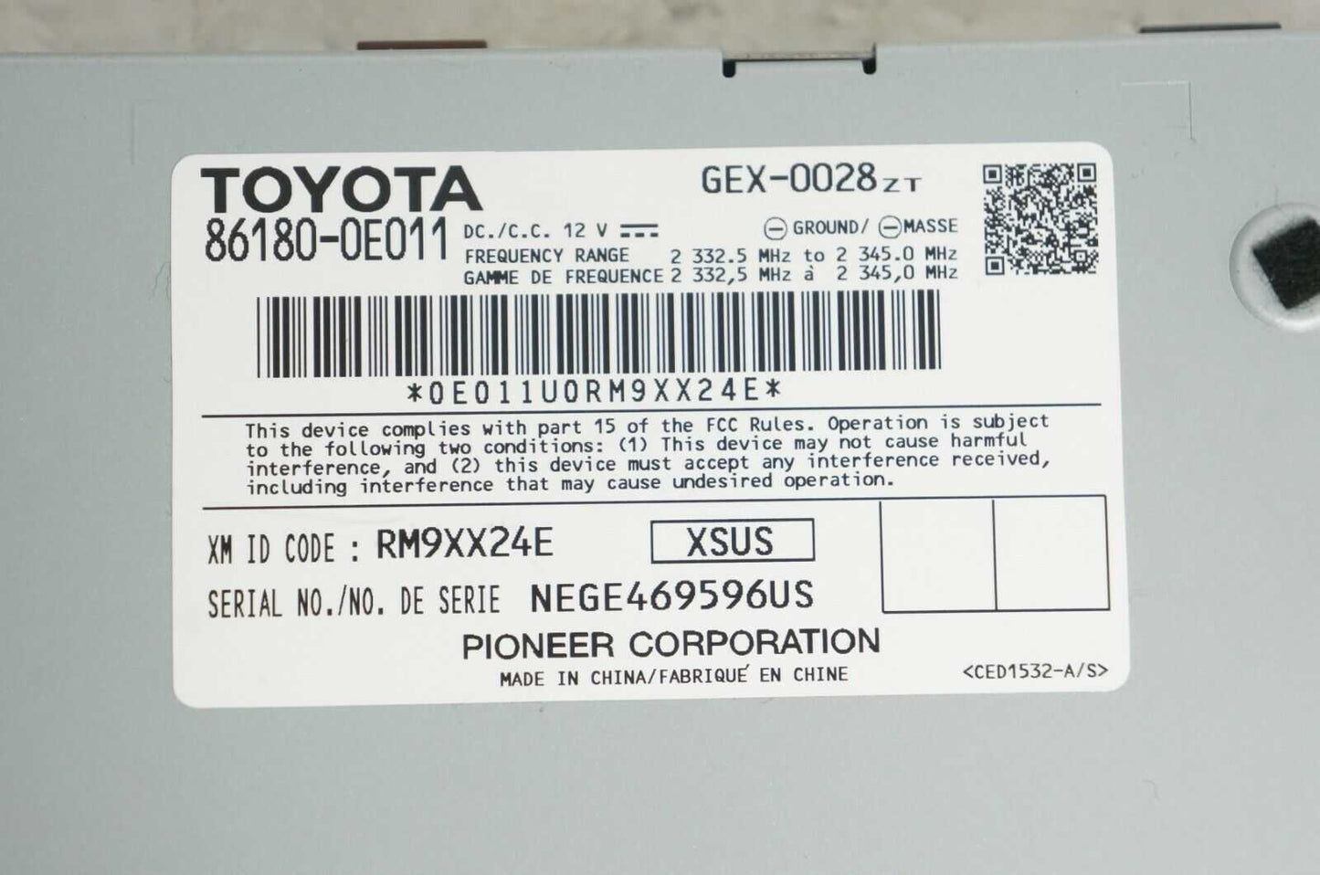 2014 Toyota Camry 4Runner Factory Satellite Radio Receiver Unit OEM 86180-0E011 - Alshned Auto Parts