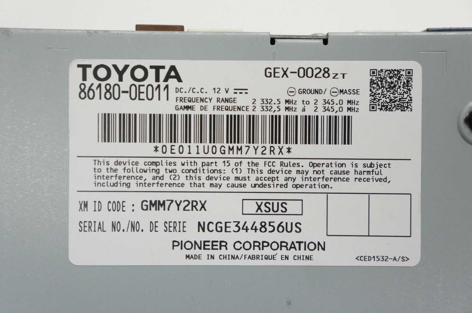 2014 Toyota 4Runner Camry Factory Satellite Radio Receiver Unit OEM 86180-0E011 - Alshned Auto Parts