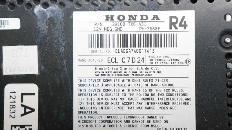 17 Acura ILX CD MP3 Without Navigation W/Bezel OEM 39100-TX6-A31 ID 4LD1 - Alshned Auto Parts