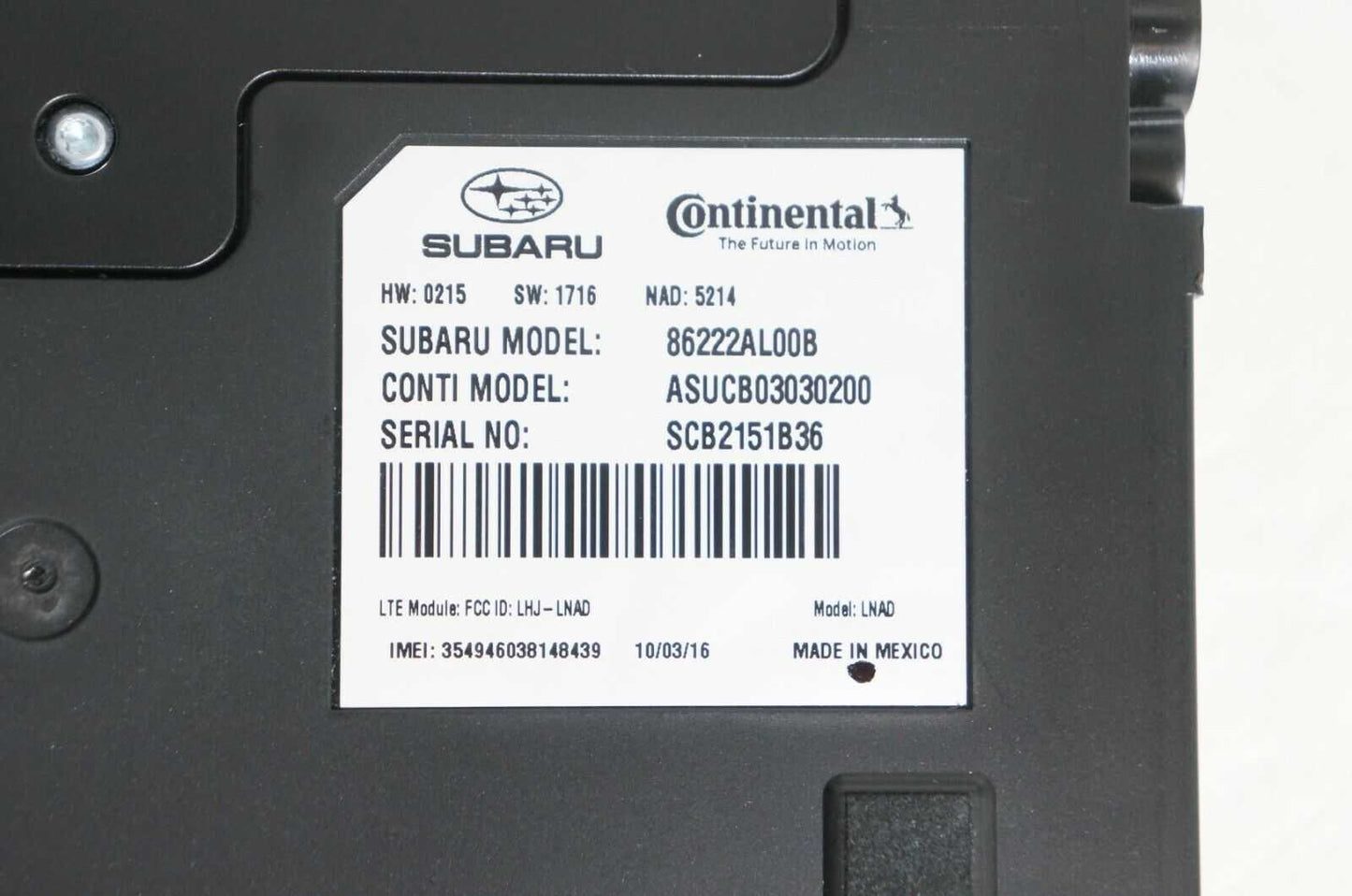 2017 2018 SUBARU LEGACY TELEMATICS COMMUNICATION MODULE 86222AL00B OEM - Alshned Auto Parts