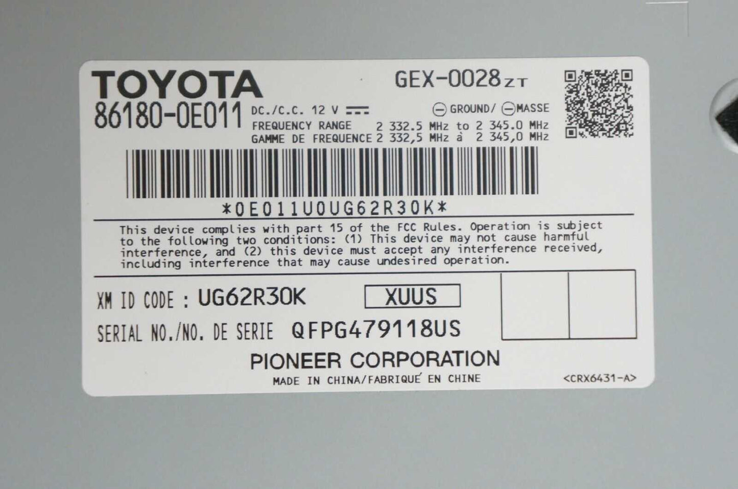 14-16 Toyota Camry Tundra Factory Satellite Radio Receiver Unit 86180-0E011 OEM - Alshned Auto Parts