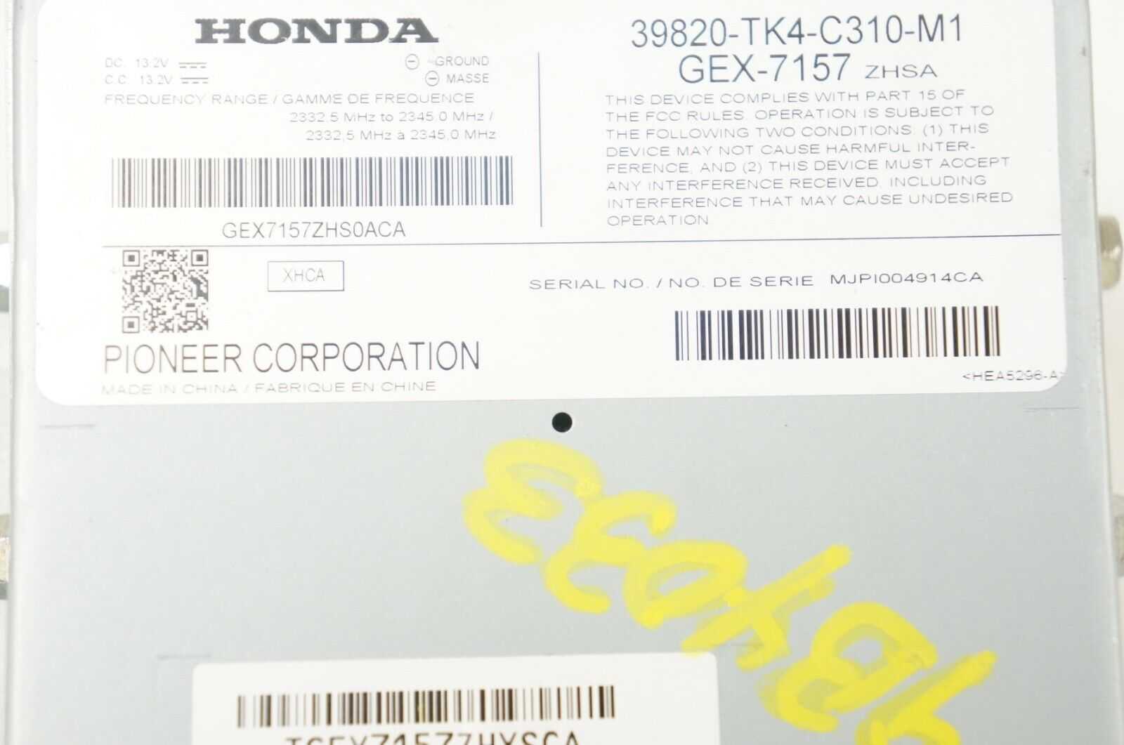 2014 acura tl factory satelite radio control module receiver 39820-tk4-c310-m1 - Alshned Auto Parts