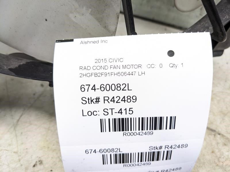 2012-2015 Honda Civic Left Radiator Cooling Fan Motor Assembly 19015R1AA01 OEM - Alshned Auto Parts