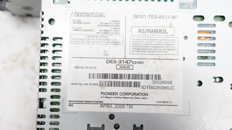 08-09 Honda Accord 6 Disc Anti-Theft Radio OEM 39101-TE0-A511-M1 ID 3PA6 - Alshned Auto Parts