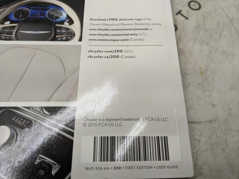 2016 Chrysler 200 User Guide Only 16UF-926-AA OEM - Alshned Auto Parts