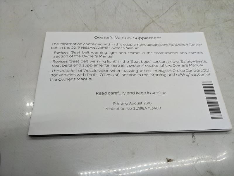 2019 Nissan Altima Sedan Owners Manual Set with Case SU19EA-1L34U0 - Alshned Auto Parts
