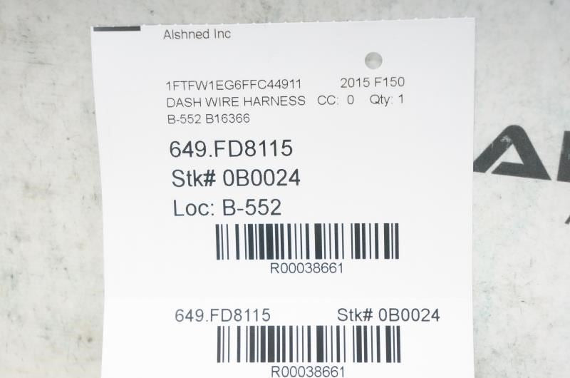 15 Ford F150 Platinum Dashboard Instrument Panel Wire Harness FL3T-14401-CCG OEM - Alshned Auto Parts