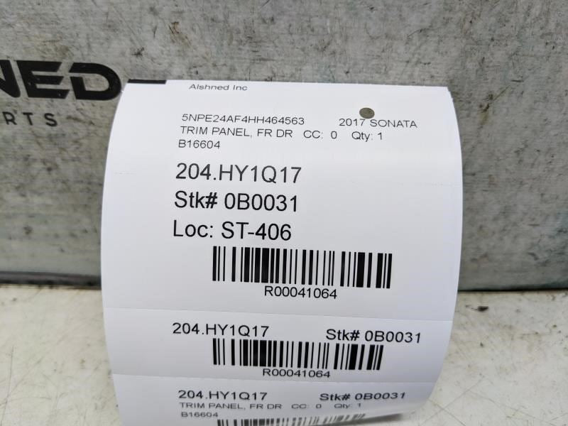 2015-2017 Hyundai Sonata Front Right Door Trim Panel Gray 82306-C2110TGG OEM