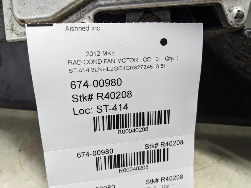 10-12 Lincoln MKZ 3.5L Dual Radiator Cooling Fan Motor Assembly 9E5Z-8C607-C OEM - Alshned Auto Parts